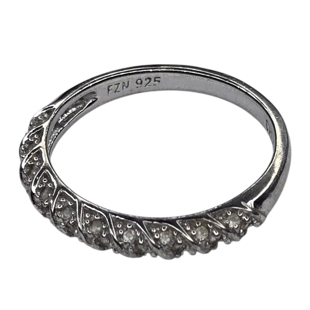 FZN Ring Sterling Silver 925 Size 5 Silver Twisted Vine Clear Stone Band